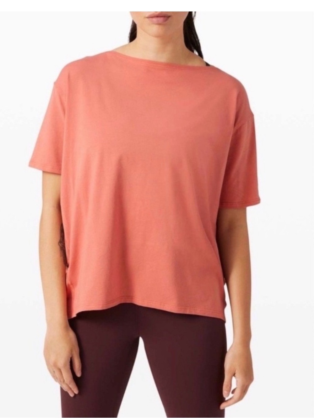 Lululemon Back in Action tee, coral/orange, size 12